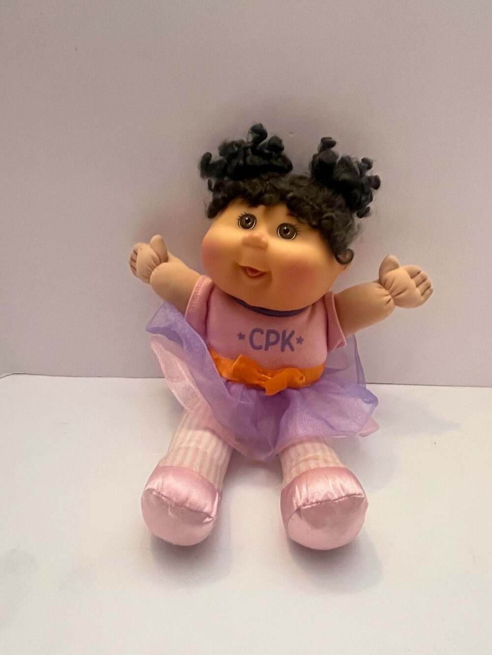 Cabbage Patch Kids Ballerina Doll Curly Black Pigtail Purple Tutu Brown Eyes CPK